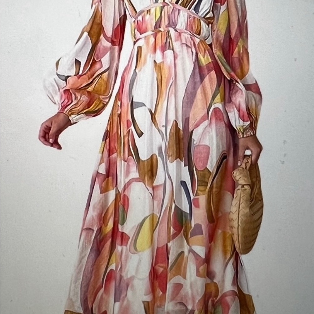 Pink and Orange V-Neck Bishop Sleeve Sundress